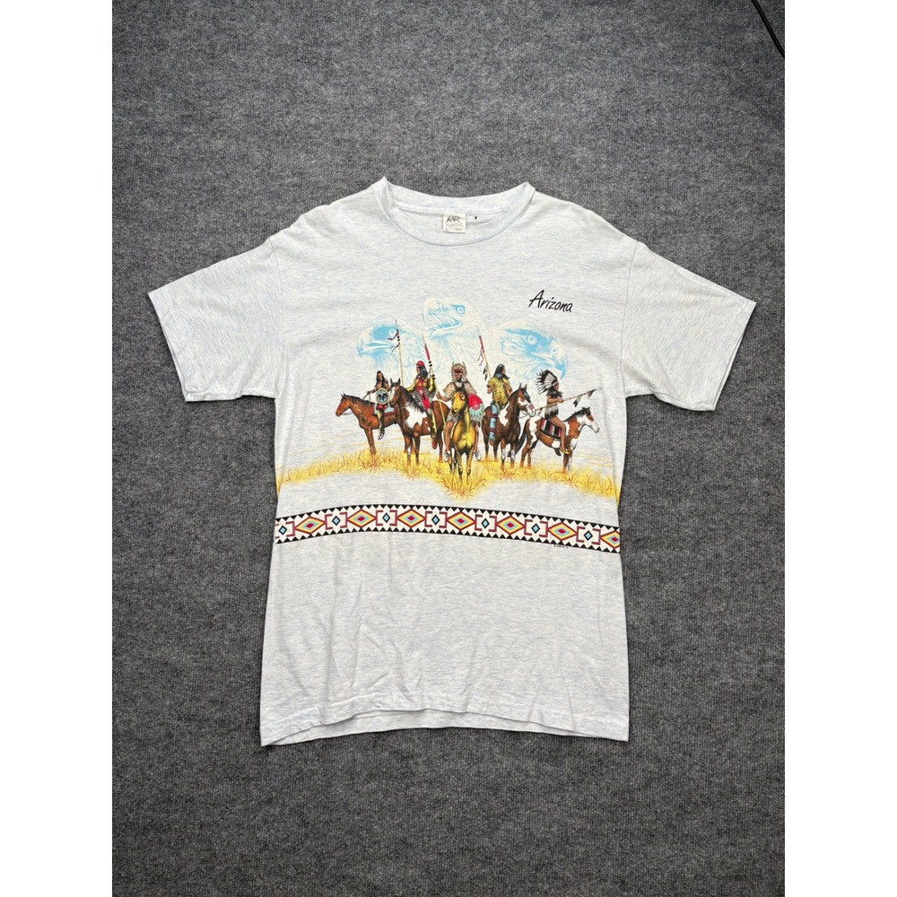 Vintage 1991 Habitat Arizona Native American Graphic T-Shirt Mens Large Blue 90s